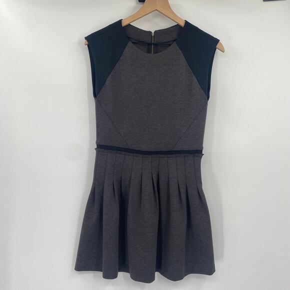 Rebecca Taylor Ponte Mini Dress Fit & Flare Pleated Skirt Colorblock Gray Black - Picture 4 of 10